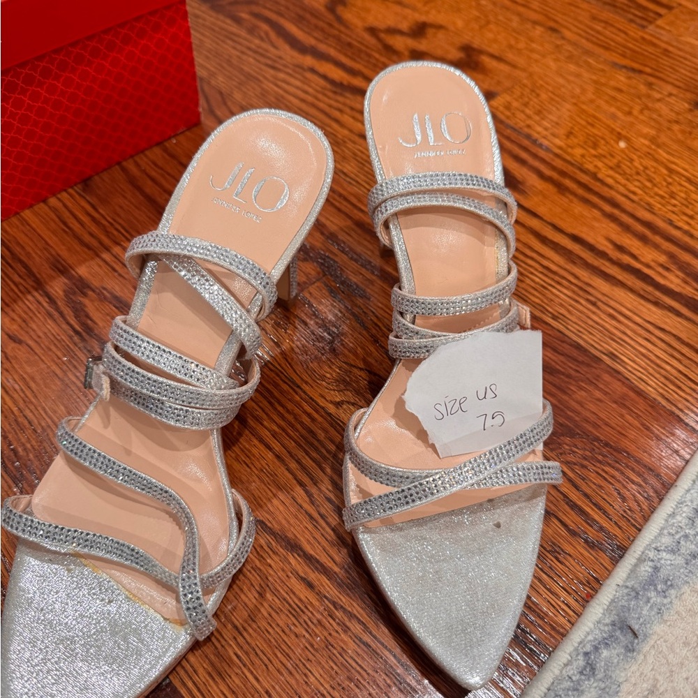 Jennifer Lopez Glittering Silver Strappy Heels